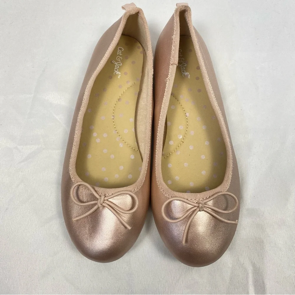 Cat & Jack Girl Chic Ballet Flats with Bow Accent Rose Gold Metallic Size 13